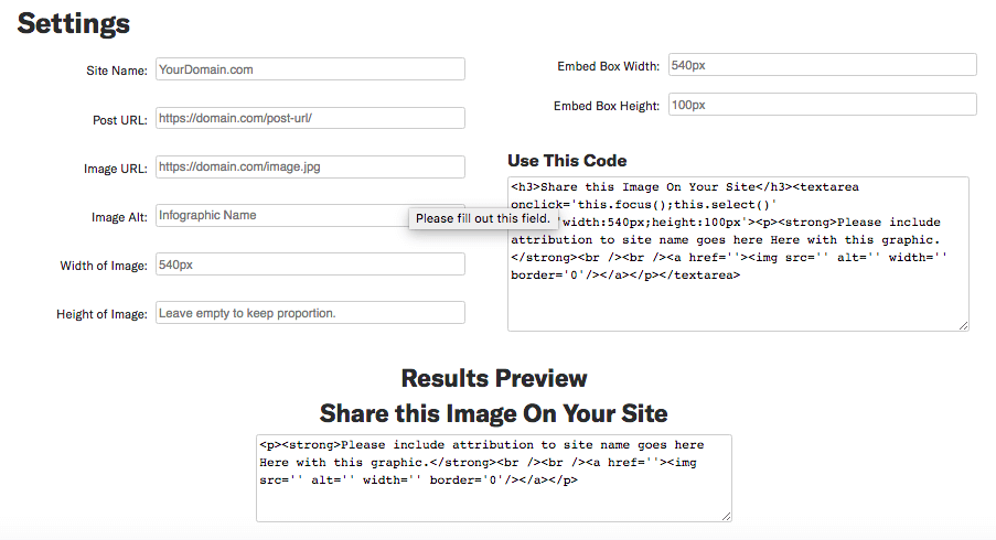 Embed code tool